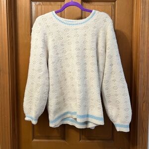 Torrid White Sweater with Blue Trim
